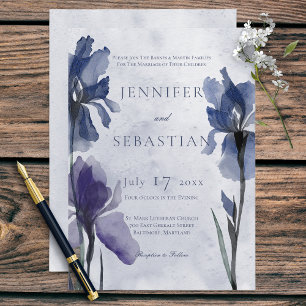Blue Iris Flowers Blue Modern Wedding Invitation