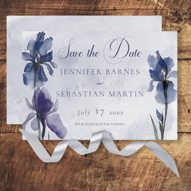 Blue Iris Flowers Blue Modern Wedding Save The Date (Creator Uploaded)