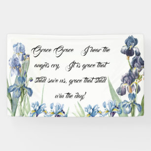 Blue Iris Flowers Gods Grace Poem Christian Banner