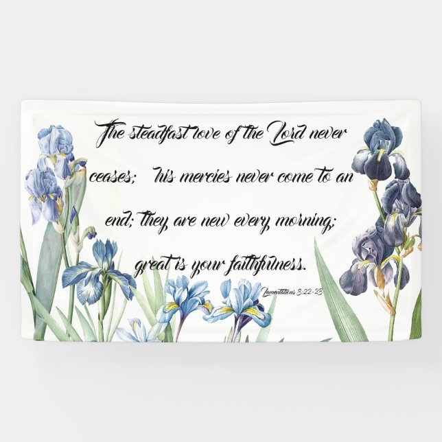 Blue Iris Flowers Gods Love Christian Banner (Horizontal)