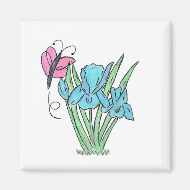 Blue Iris Flowers  Magnet (Front)