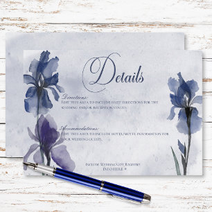 Blue Iris Flowers Modern Blue Wedding Details Enclosure Card