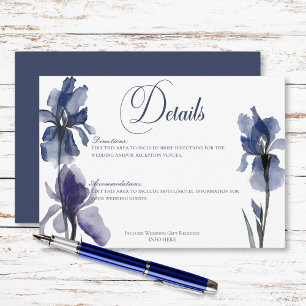 Blue Iris Flowers Modern Wedding Details Enclosure Card