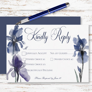 Blue Iris Flowers Modern Wedding Dinner RSVP Card