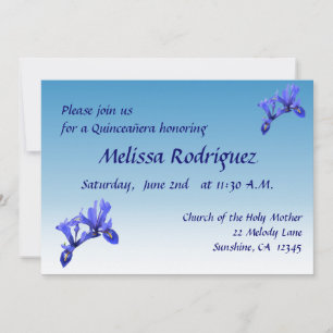 Blue Iris Flowers Quinceañera Invitation