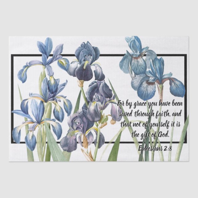 Blue Iris Flowers Saved Grace of God Tissue Paper (Front)