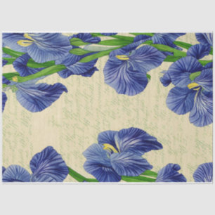 Blue iris flowers vintage ephemera pattern tissue paper