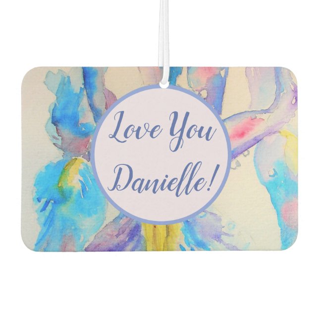 Blue Iris heart floral Flower Car Air Freshener (Front)