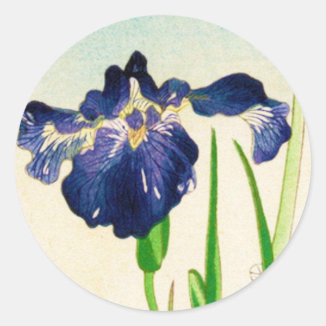 Blue Iris - Japanese watercolor print Classic Round Sticker (Front)