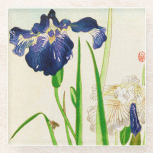 Blue Iris - Japanese watercolor print Glass Coaster