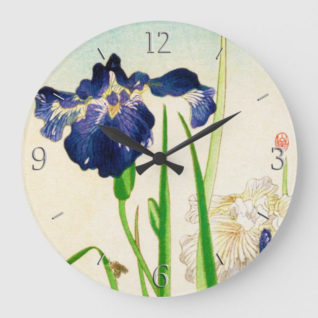 Blue Iris - Japanese watercolor print Large Clock (Front)
