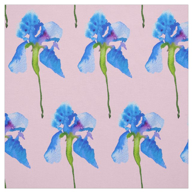 Blue Iris modern floral watercolor art Fabric (Swatch)