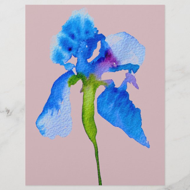 Blue Iris modern floral watercolour art (Front)