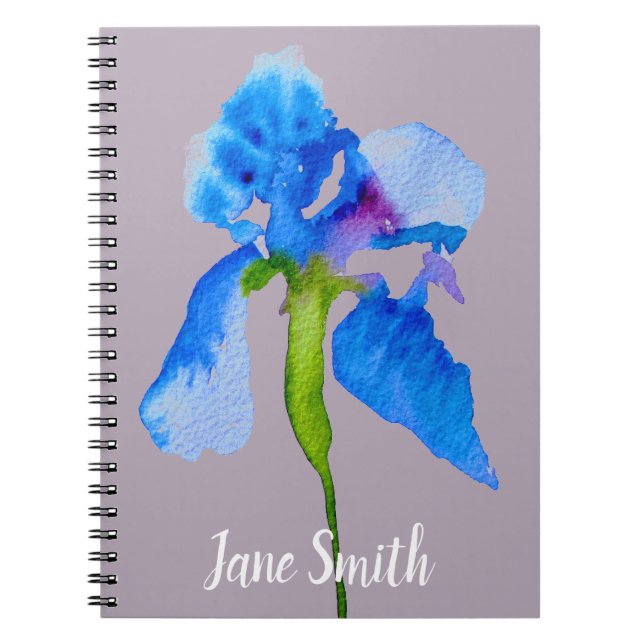 Blue Iris modern floral watercolour art Notebook (Front)