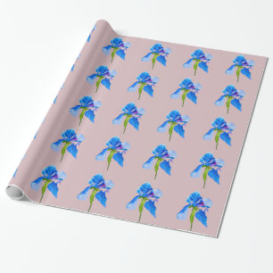 Blue Iris modern floral watercolour art Wrapping Paper
