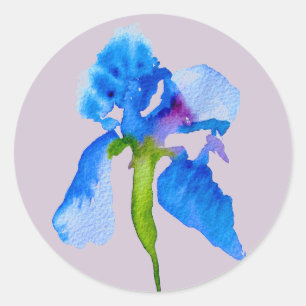Blue Iris modern floral wedding art Classic Round Sticker