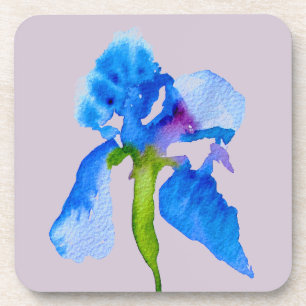 Blue Iris modern watercolor floral art Coaster