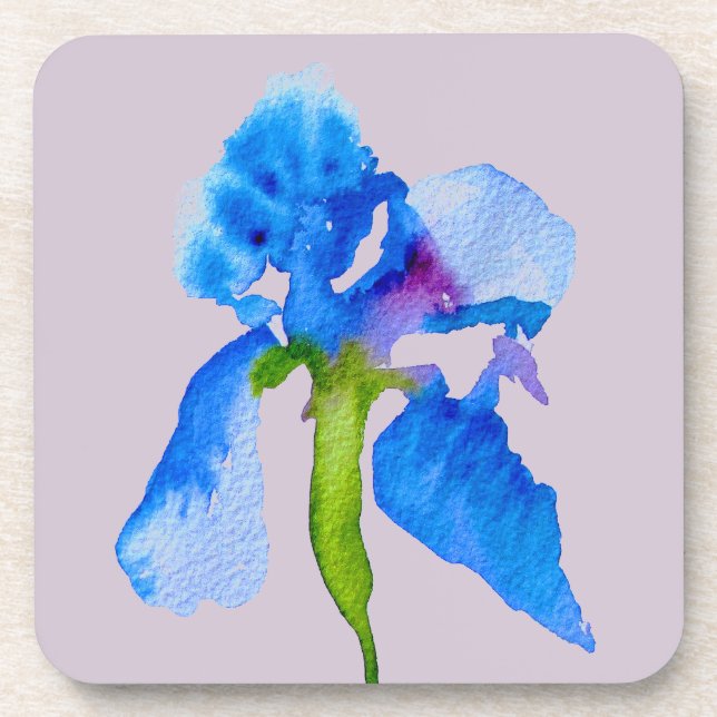 Blue Iris modern watercolor floral art Coaster (Front)