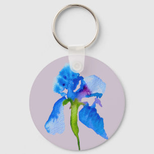 Blue Iris modern watercolor floral art Key Ring