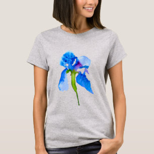 Blue Iris modern watercolor floral art T-Shirt