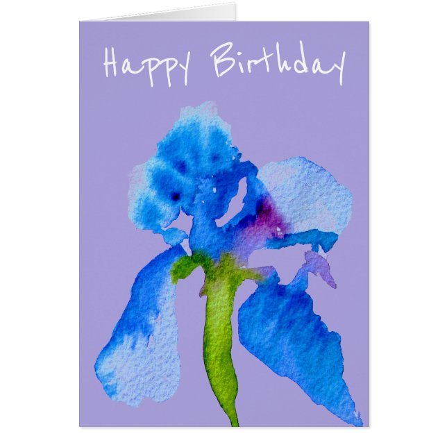Blue Iris modern watercolor floral birthday (Front)