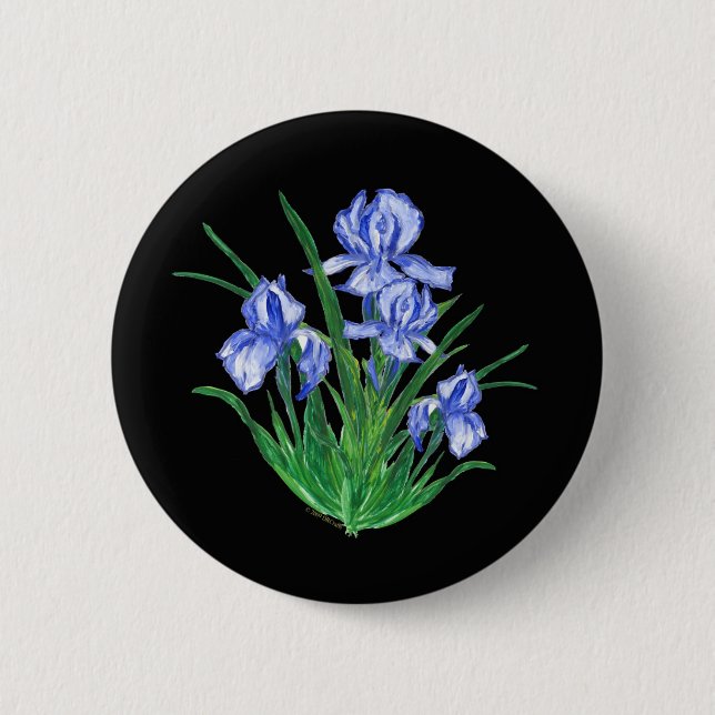 Blue Iris on black 6 Cm Round Badge (Front)