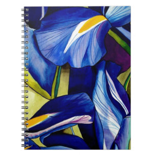 Blue Iris original art watercolor flowers Notebook