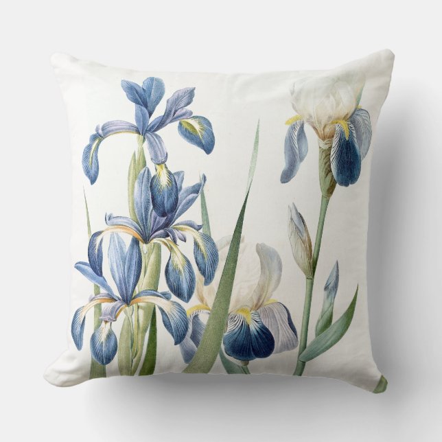 Blue Iris Poem Botanical Irises Flowers Floral Cushion (Front)