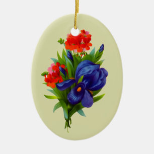 Blue Iris Red Flowers Art Ornament