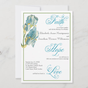 Blue Iris Script Christian Wedding Invitation