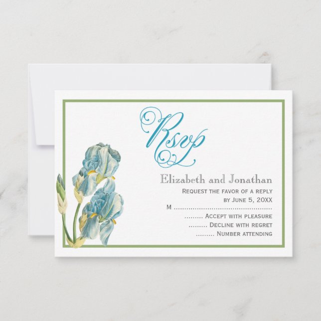 Blue Iris Script Wedding Reply Card (Front)