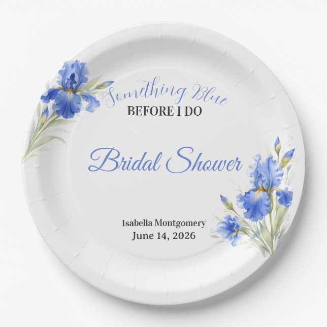 Blue Iris Something Blue Before I Do Bridal Shower Paper Plate (Front)