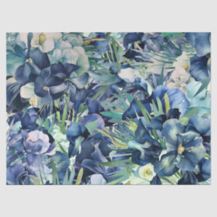Blue Iris Watercolor Background Pattern Tissue Paper