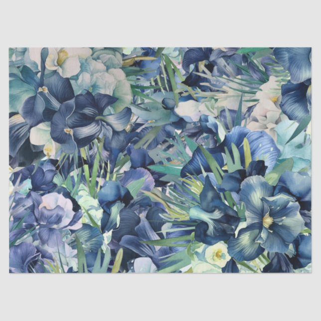  Blue Iris Watercolor Background Pattern Tissue Paper (Front)