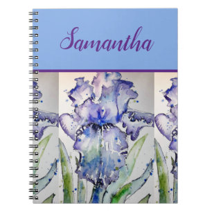 Blue Iris Watercolor floral Art Notebook