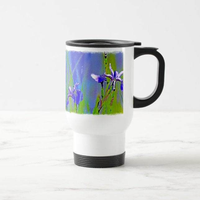 Blue Iris Watercolor Floral Art Travel Mug (Right)