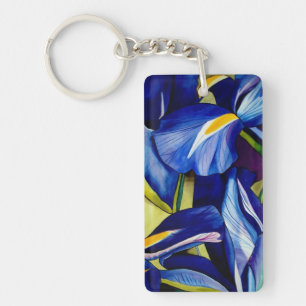Blue Iris watercolor original art painting Key Ring