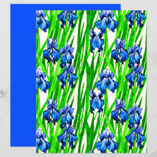 Blue Iris Watercolor Pattern   
