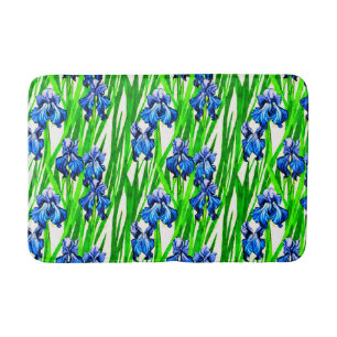 Blue Iris Watercolor Pattern Bath Mat