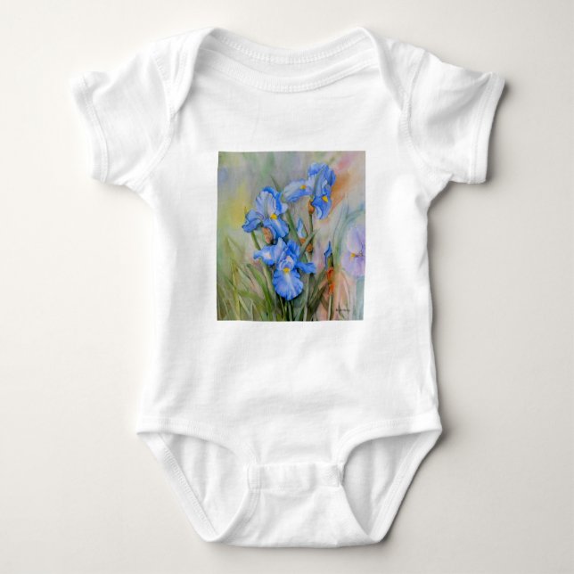 Blue Iris watercolour Baby Bodysuit (Front)