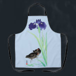 Blue Irises and Moorhens by Ohara Koson Apron<br><div class="desc">A favourite of ukiyo-e artist,  a lovely blue iris with a pair of moorhens. Ohara Koson was a Japanese painter and woodblock print designer of the late 19th and early 20th centuries,  at the forefront of the shin-hanga art movements,  which focused on flower and nature art.</div>