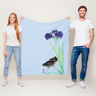 Blue Irises and Moorhens by Ohara Koson Fleece Blanket