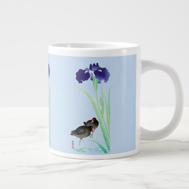 Blue Irises and Moorhens by Ohara Koson Large Coffee Mug (Right)