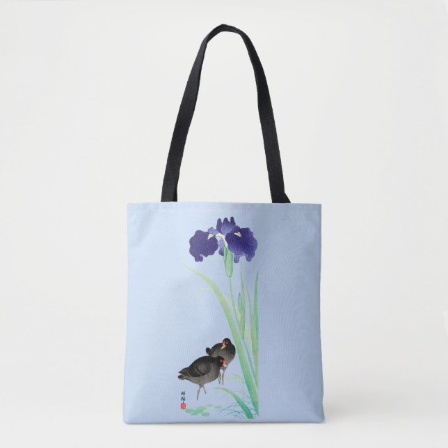 Blue Irises and Moorhens by Ohara Koson Tote Bag (Front)