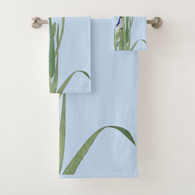 Blue Irises by Ohara Koson Bath Towel Set (Insitu)