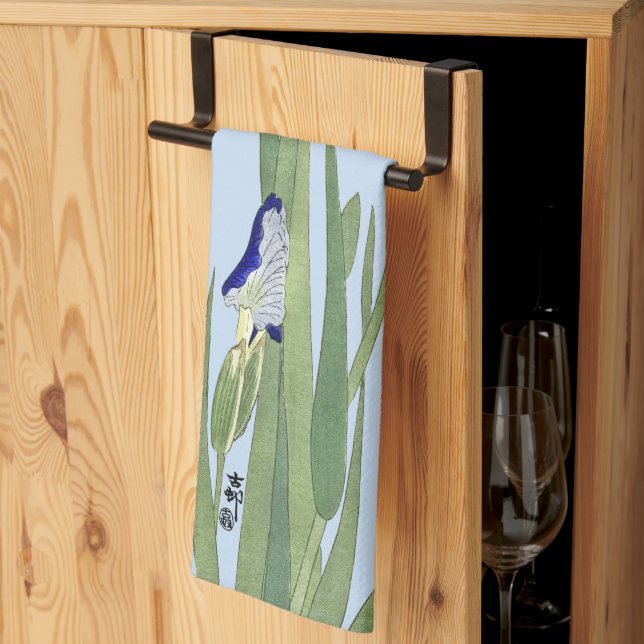 Blue Irises by Ohara Koson Tea Towel (Thirds Fold)