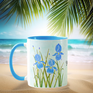 Blue Irises Combo Mug with Text