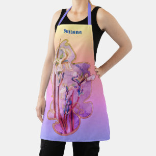 Blue Irises Floral Art Distressed Personalised Apron