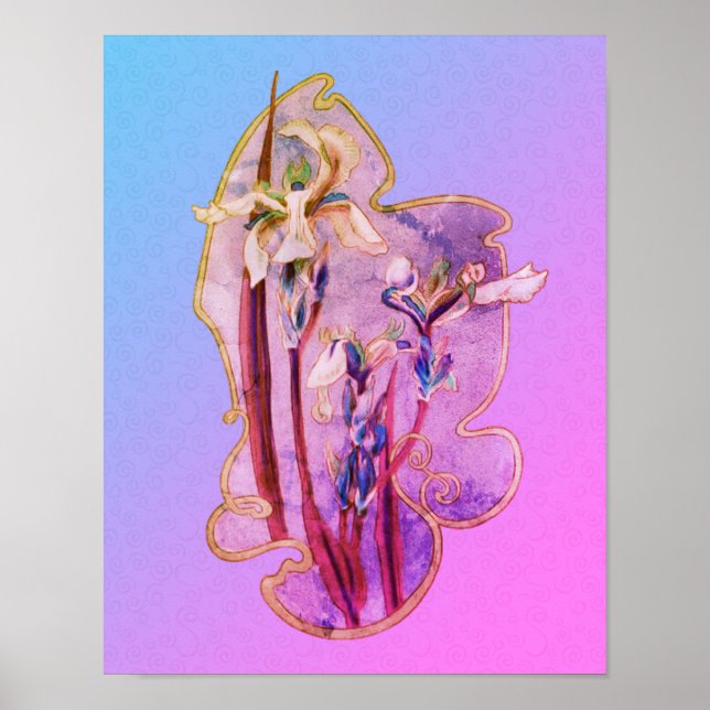 Blue Irises Floral Art Distressed  Poster (Front)