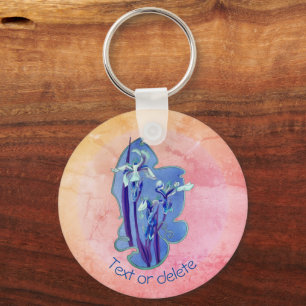 Blue Irises Floral Art Personalised  Key Ring